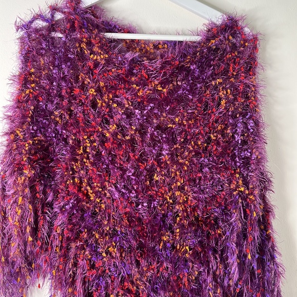 PICABO beautiful multicolor fluffy purple/ orange poncho Onesize - Picture 2 of 5